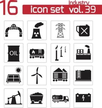 Vector black industry icons set Stock Illustration