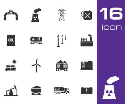 Vector black  industry icons set Stock Illustration