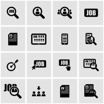 Vector black job search icon set Stock Illustration