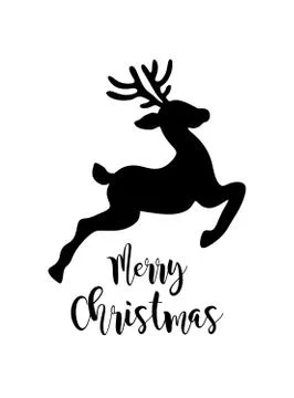 Vector black jumping Reindeer Deer with antlers silhouette drawing Illustrazione stock