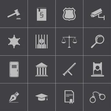 Vector black justice icons set Stock Illustration