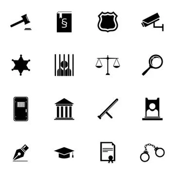 Vector black justice icons set Stock Illustration