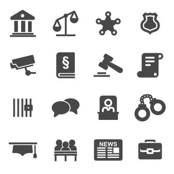 Vector black justice icons set Stock Illustration