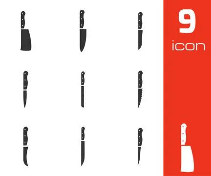 Vector black kitchen knife icons set Stock Illustration
