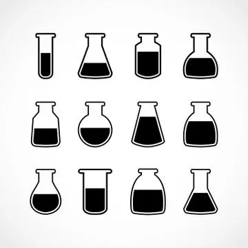 Vector black laboratory flask set Stock Illustration
