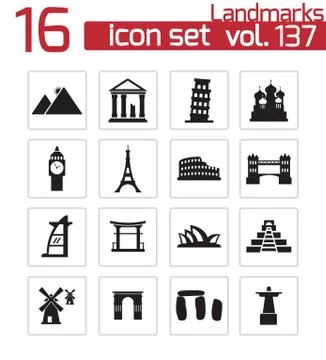Vector black landmark icons set 스톡 일러스트
