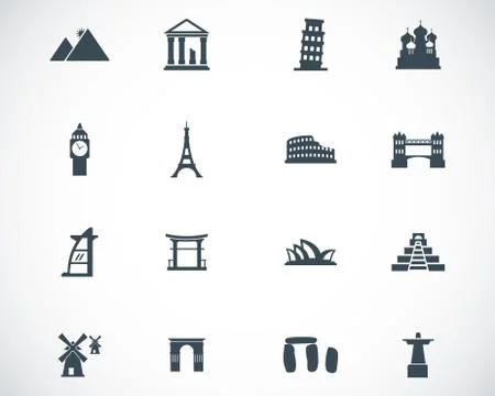 Vector black landmark icons set 스톡 일러스트