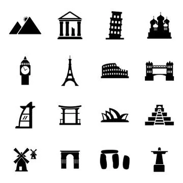 Vector black landmark icons set Stockillustratie