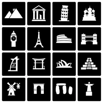 Vector black landmarks icon set Stock Illustration