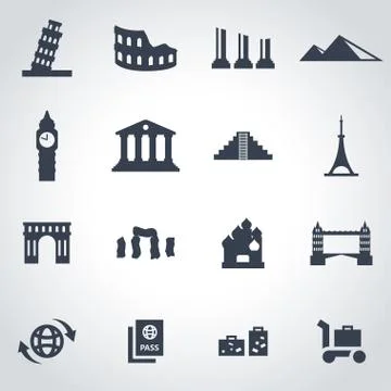 Vector black landmarks icon set Stock Illustration