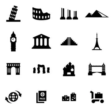 Vector black landmarks icon set Stock Illustration