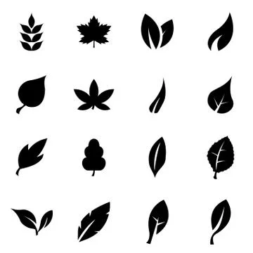 Vector black leaf icon set Stock Illustration