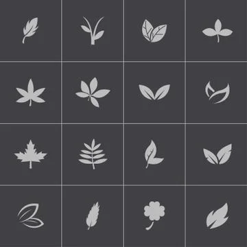 Vector black leaf icons set Stock Illustration