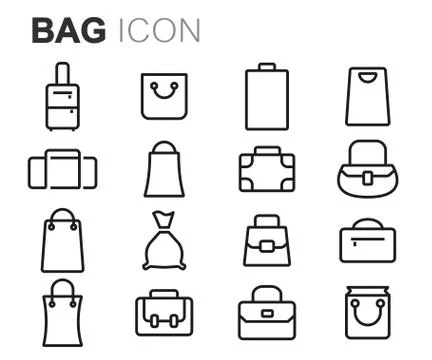 Vector black line bag icons set Stock Illustration