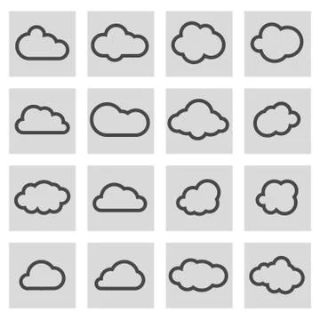 Vector black line cloud icons set Stock Illustration