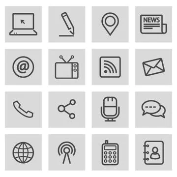 Vector black line communication icons set Stock Illustration