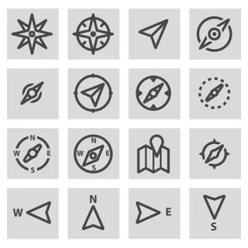 Vector black line compass icons set Stock Illustration