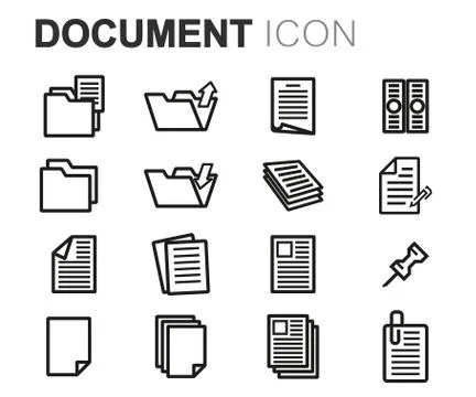 Vector black line document icons set Stock Illustration