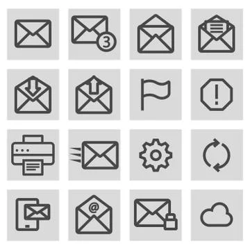 Vector black line email icons set Stock-Illustration
