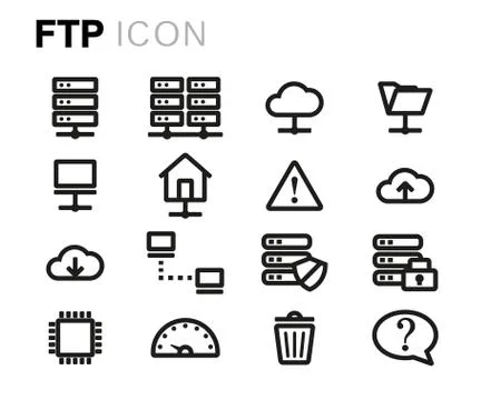 Vector black line ftp icons set Stock Illustration
