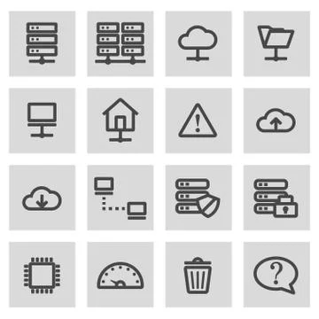 Vector black line ftp icons set Stock Illustration