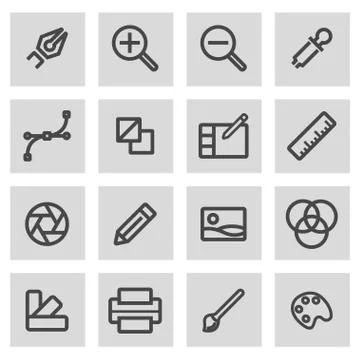 Vector black line graphic design icons set Illustrazione stock