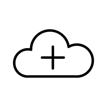 Vector black line icon add a file to the cloud isolated on white background Stock Illustration