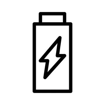 Vector black line icon battery with electricity sign isolated on white back.. Illustration