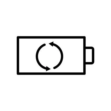 Vector black line icon battery recovery isolated on white background 库存插图
