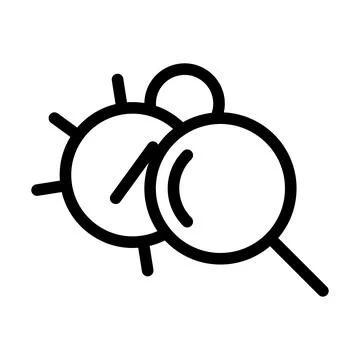 Vector black line icon find a bug in the code isolated on white background Illustrazione stock