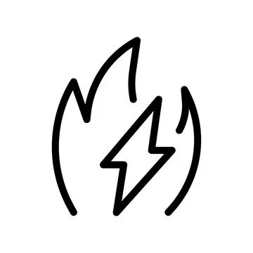 Vector black line icon fire and electricity sign isolated on white background イラスト素材