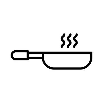 Vector black line icon hot frying pan isolated on white background Stock Illustration