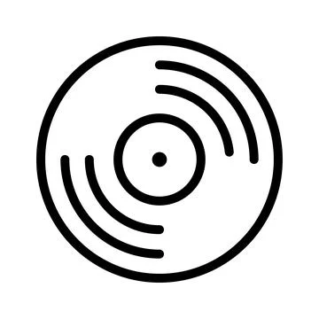 Vector black line icon old music disc isolated on white background Stock Illustration