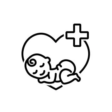 Vector black line icon for Pediatric care Stock Illustration