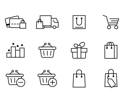 Vector black line icon set business commerce. Outline symbol payment and on.. Stock Illustration