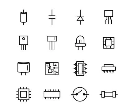 Vector black line icon set electronic component. Computer digital datum har.. Stock-Illustration