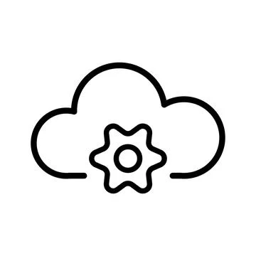 Vector black line icon setting cloud isolated on white background Stock Illustration