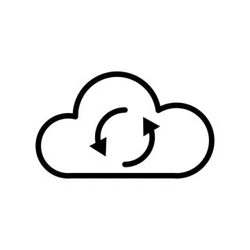 Vector black line icon update cloud isolated on white background Stock Illustration