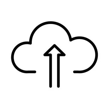 Vector black line icon upload in the cloud isolated on white background 스톡 일러스트