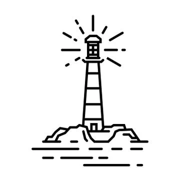 Vector black line lighthouse sign Stock Illustration