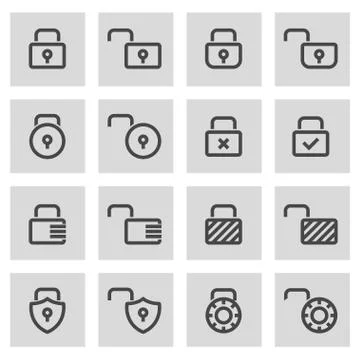 Vector black line locks icons set Stock Illustration
