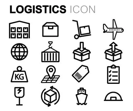Vector black line logistics icons set Stock Illustration