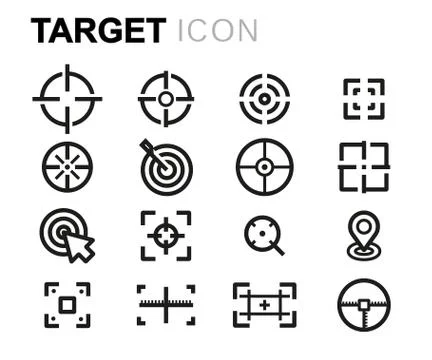 Vector black line target icons set Stock Illustration