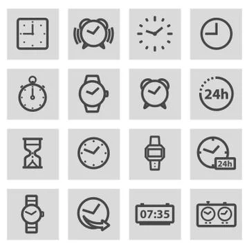 Vector black line time icons set Illustrazione stock