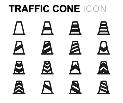 Vector black line traffic cone icons set Stock Illustration