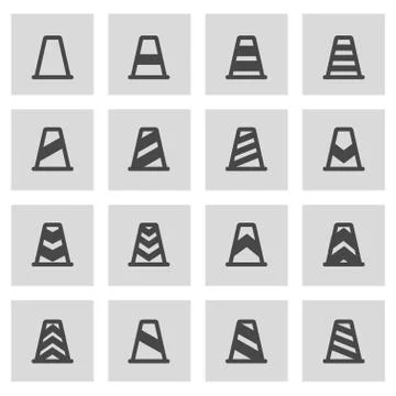 Vector black line traffic cone icons set Stock Illustration