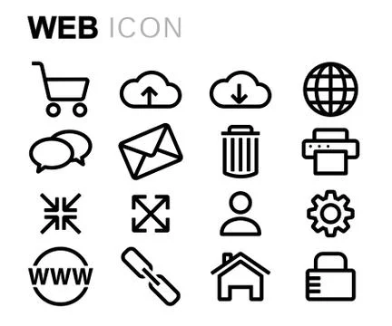 Vector black line web icons set Stock Illustration