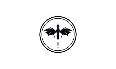 Vector black logo on which an abstract image of a flying dragon in the center of Stock Illustration