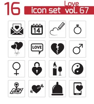 Vector black love icons set Stock Illustration
