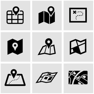 Vector black map icon set Illustrazione stock